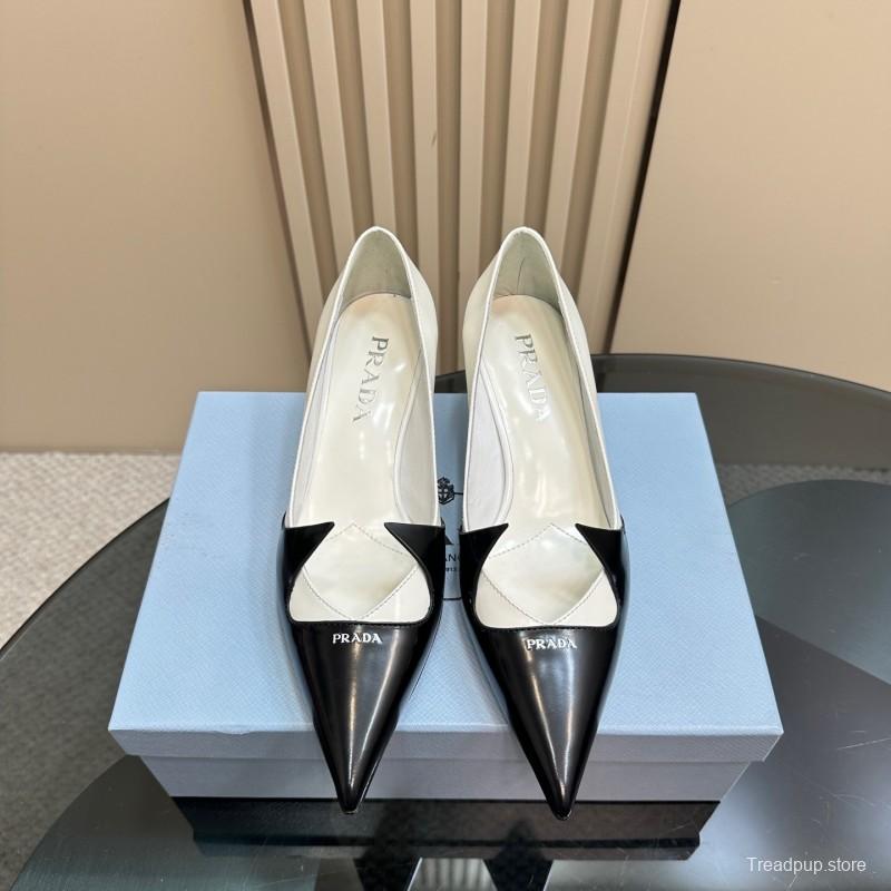2025 Women Prada Black White Leather Heels KFY00310