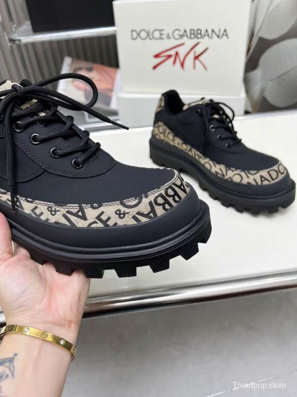 2024 Unisex Dolce & Gabbana Black Beige Leather Derby Shoes MJ00360