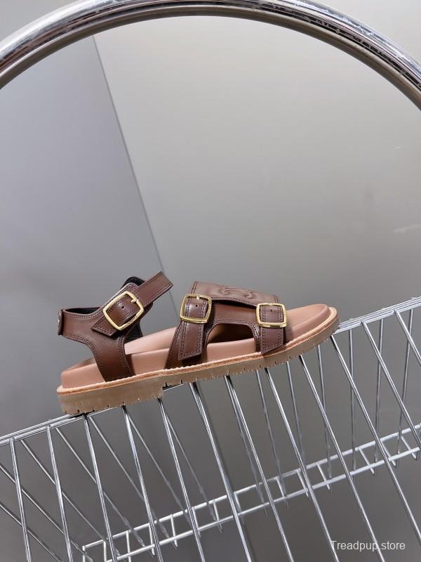 2025 Women Celine Brown Leather Sandals KFY00280