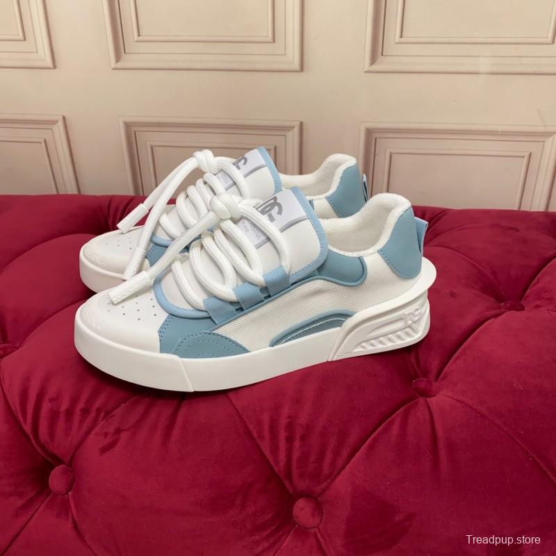 2025 Unisex Dolce & Gabbana White Blue Leather Mesh Sneakers