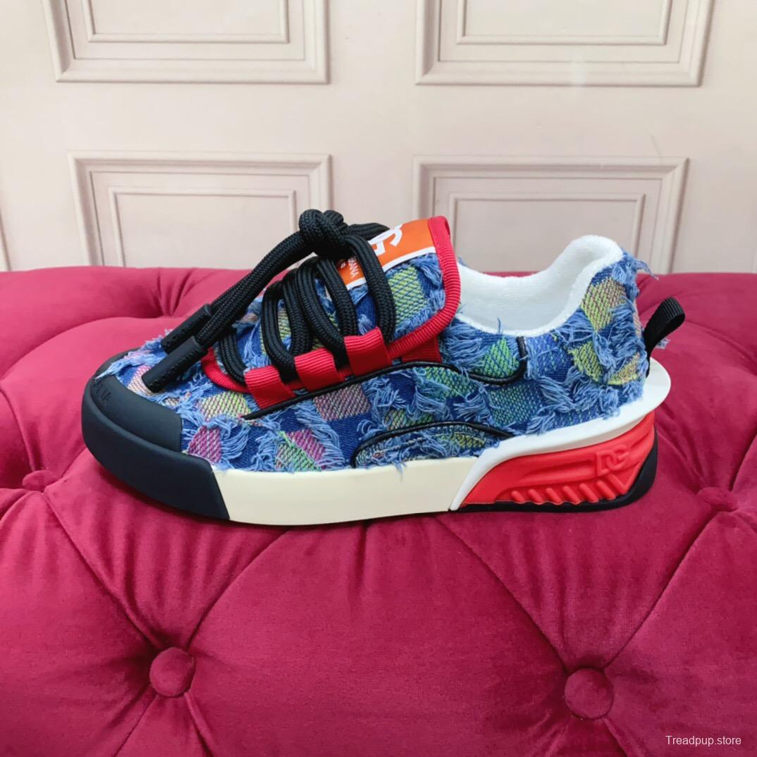 2025 Unisex Dolce & Gabbana Blue Red White Denim Textile Sneakers