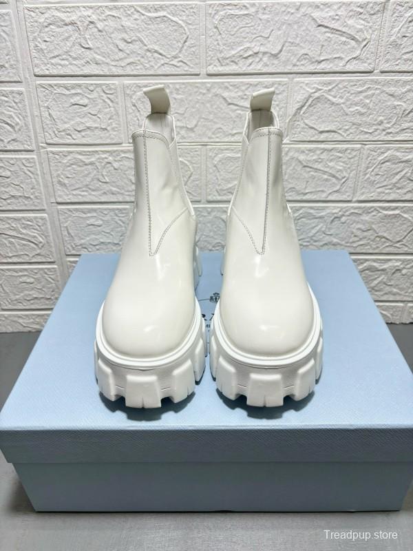 2024 Women Prada White Leather Chelsea Boots MJ00380