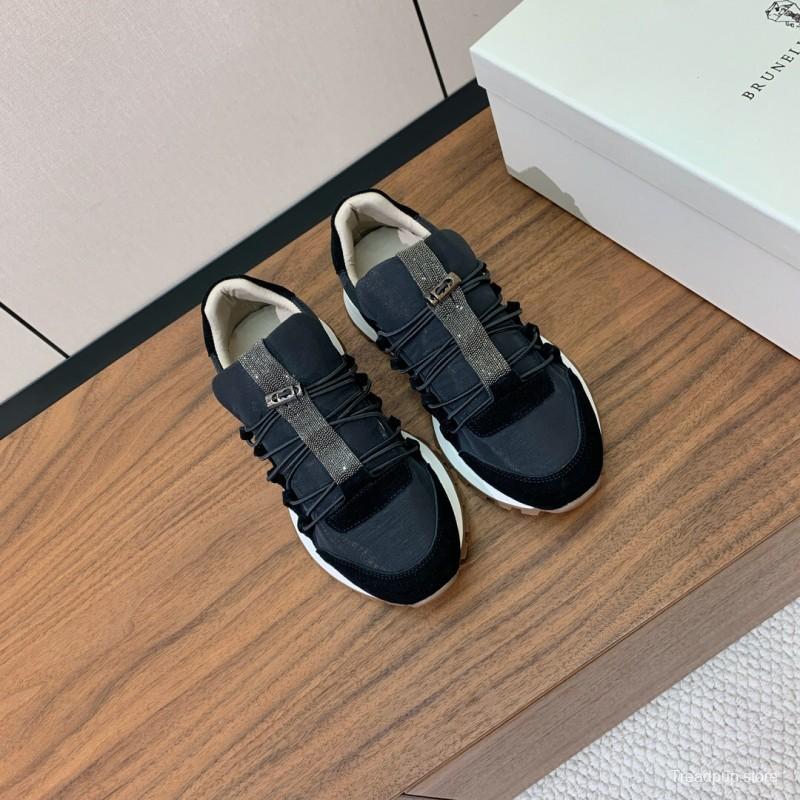 2025 Unisex Brunello Cucinelli Black Suede Leather Sneakers LY