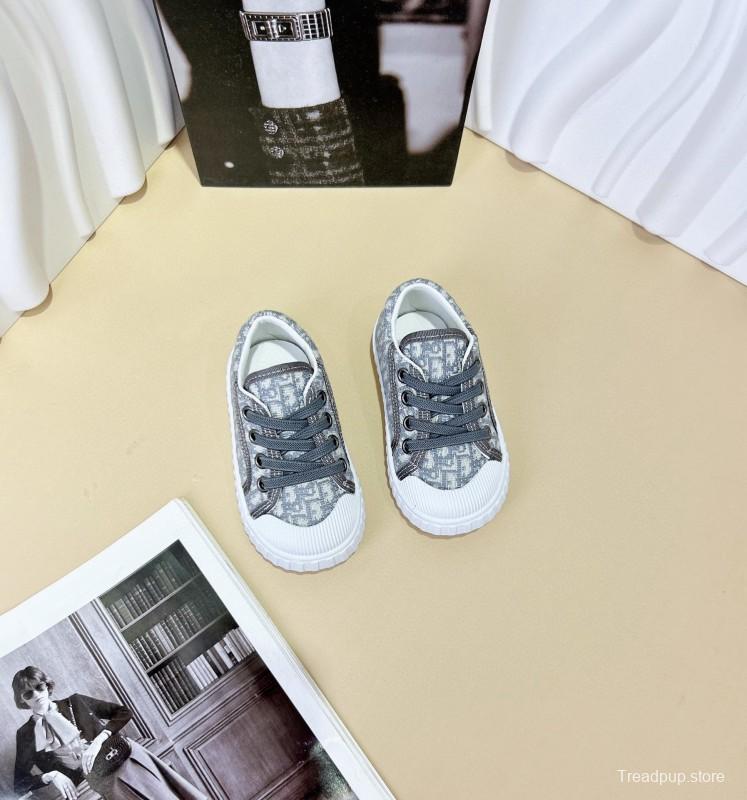 2024 Kids CHANEL Gray Beige Black Canvas Sneakers