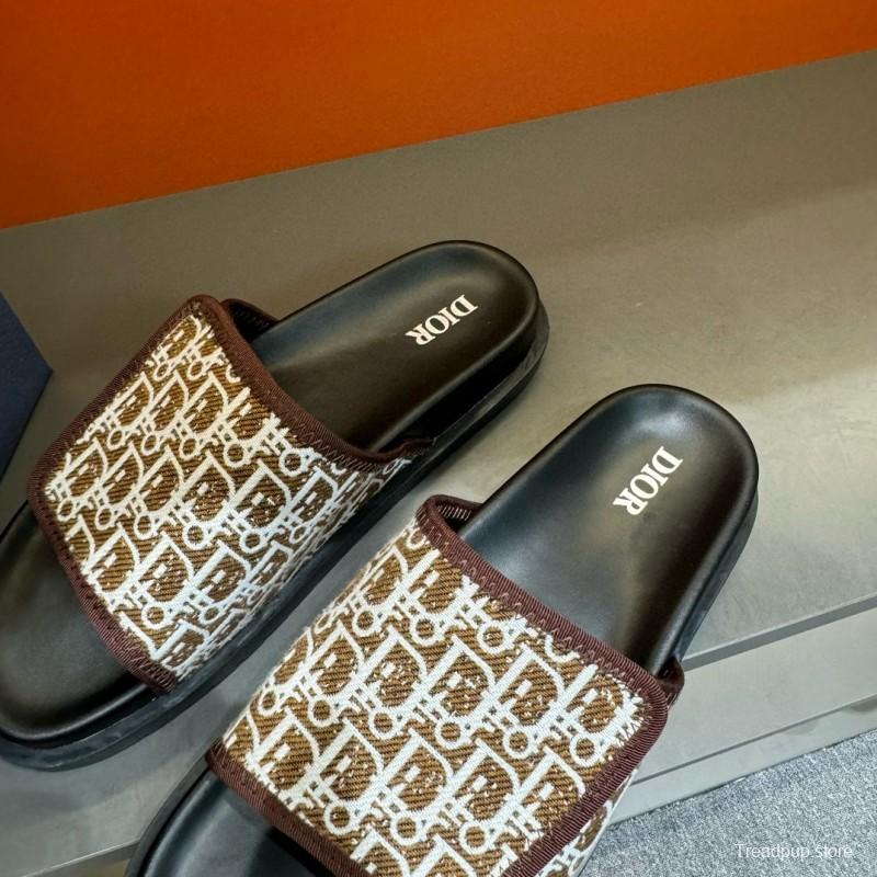 2024 Dior brown beige fabric leather Slippers MJ00180