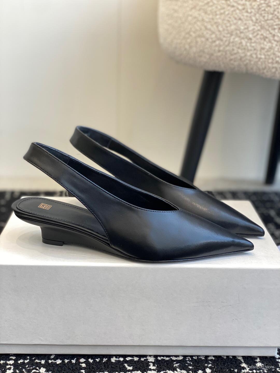 2025 Women Toteme Black Leather Slingback Pumps