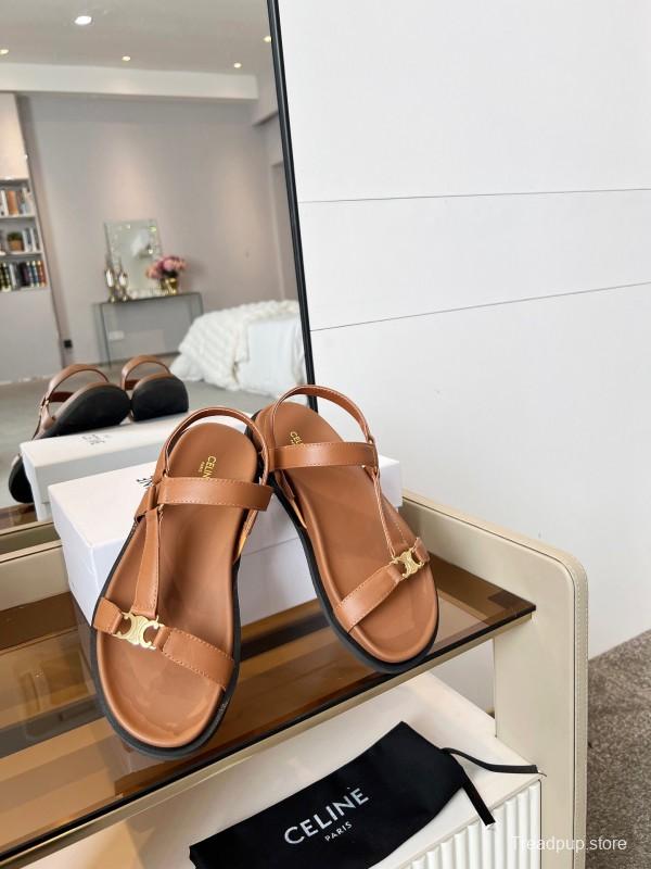 2025 Women Celine Brown Leather Sandals LY00220