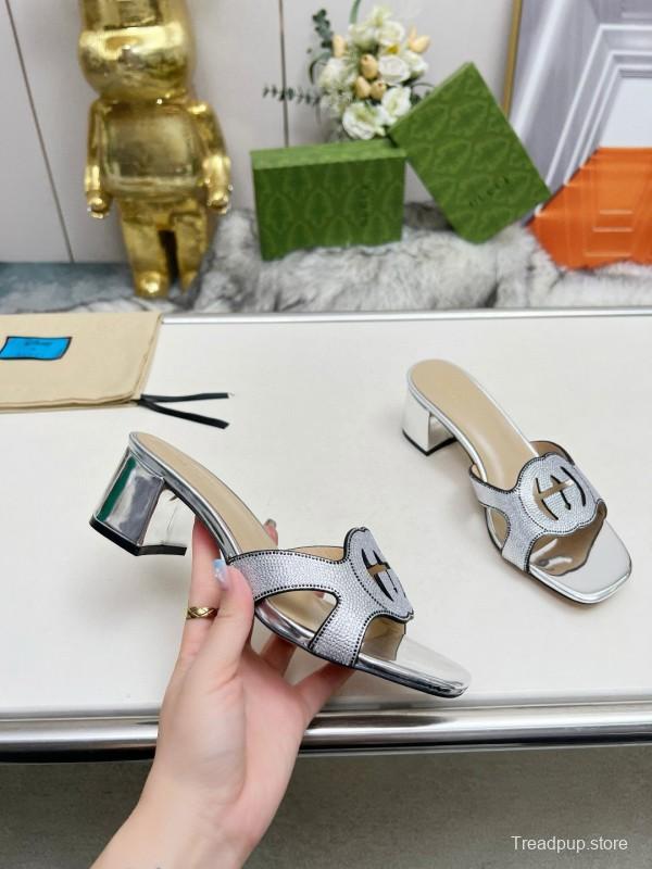 2025 Women Gucci Silver Leather Slippers MJ00190