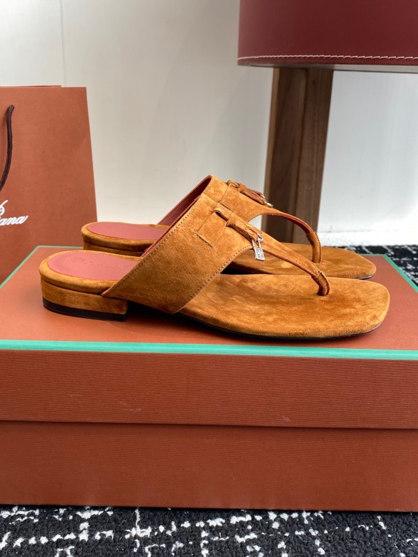 2025 Women Le Parmentier Brown Suede Thong Sandals KFY00280