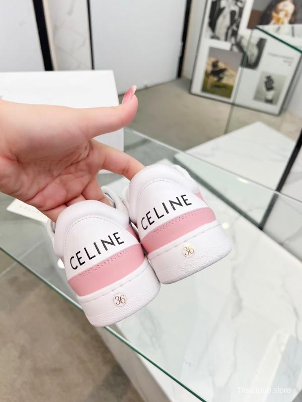 2025 Women CELINE White Pink Leather Sneakers