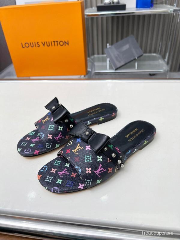 2025 Women Louis Vuitton Multicolor Leather Slippers Monogram LY00200