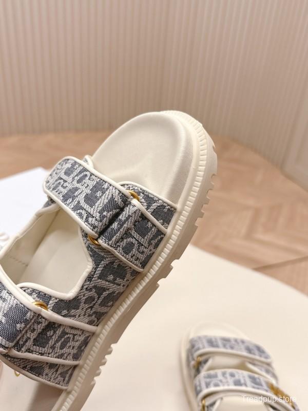 2025 Women Dior Gray Canvas Leather Sandals LY