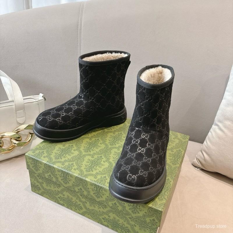 2024 Women Gucci Black Suede Shearling Snow Boots MJ00350
