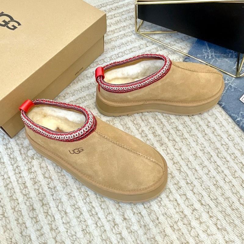 2024 Women UGG Beige Red Suede Platform Slip-On MJ00230
