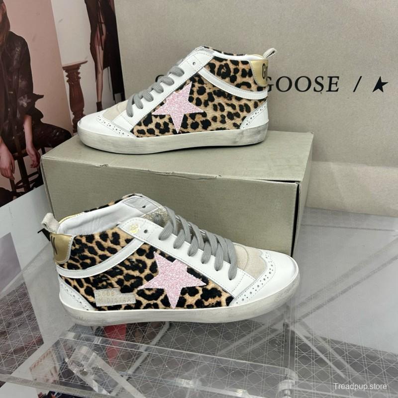 2024 Unisex GGDB Leopard White Pink Leather Suede High Top Sneakers MJ00300