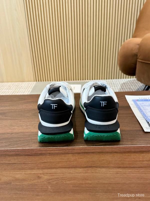 2025 Unisex TOM FORD White Black Green Leather Suede Sneakers LY00360(F)/LY00370(M)