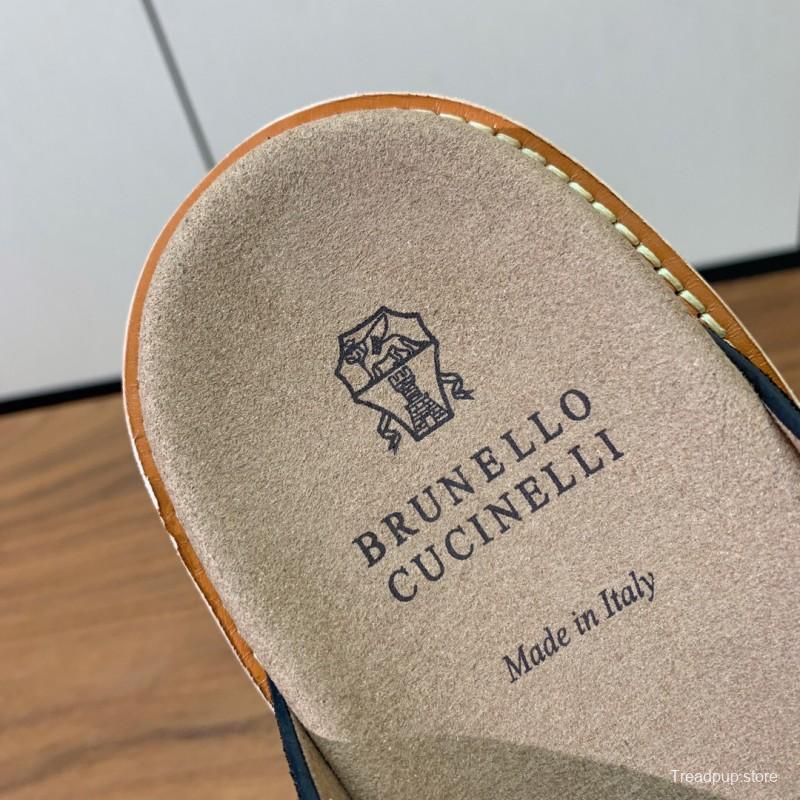 2025 Unisex Brunello Cucinelli Black Suede Leather Slippers KFY00250