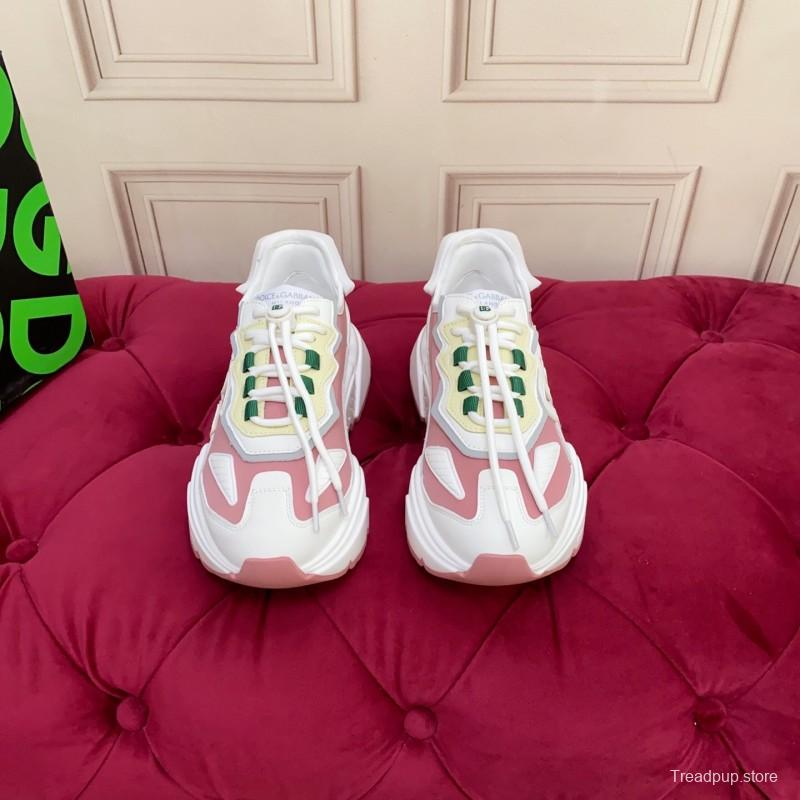 2025 Women Dolce & Gabbana White Pink Green Leather Sneakers LY00330(F)