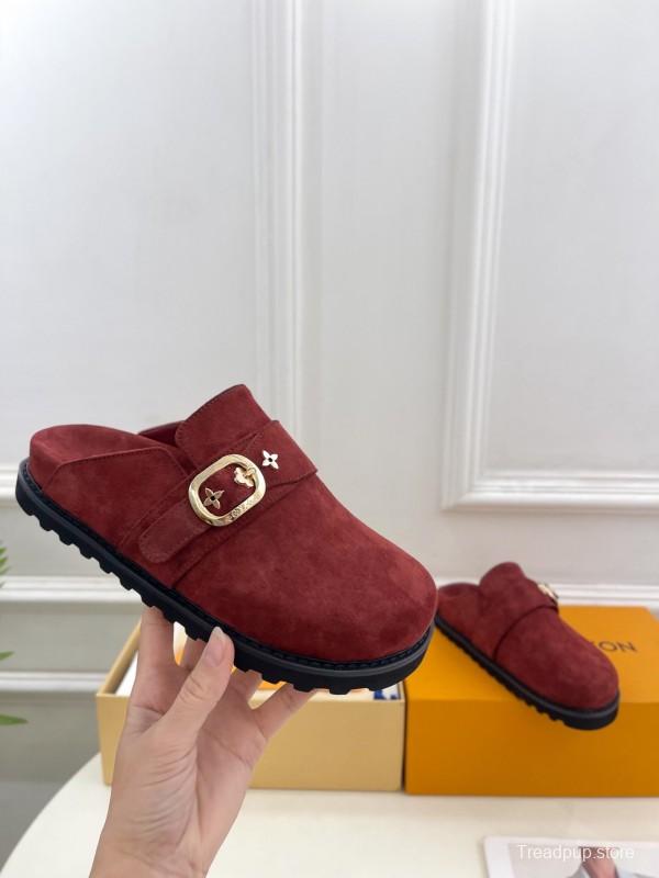 2025 Women Louis Vuitton Burgundy Suede Mule COSY COMFORT KFY00300(F)