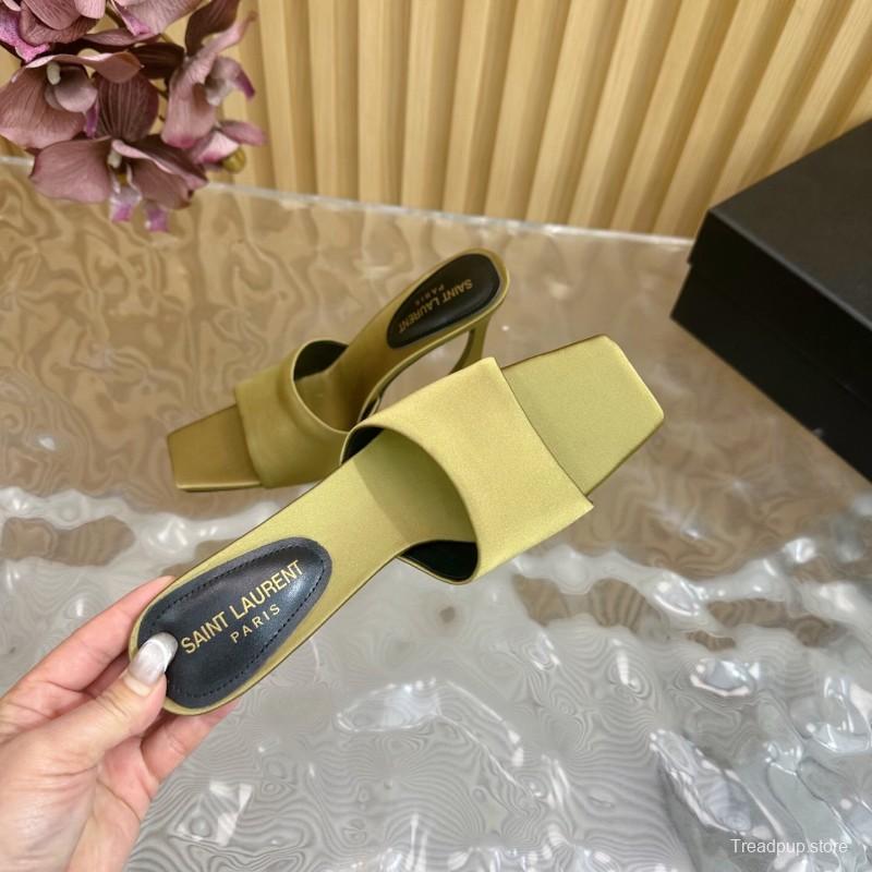 2025 Women Yves Saint Laurent Beige Satin Heeled Sandals