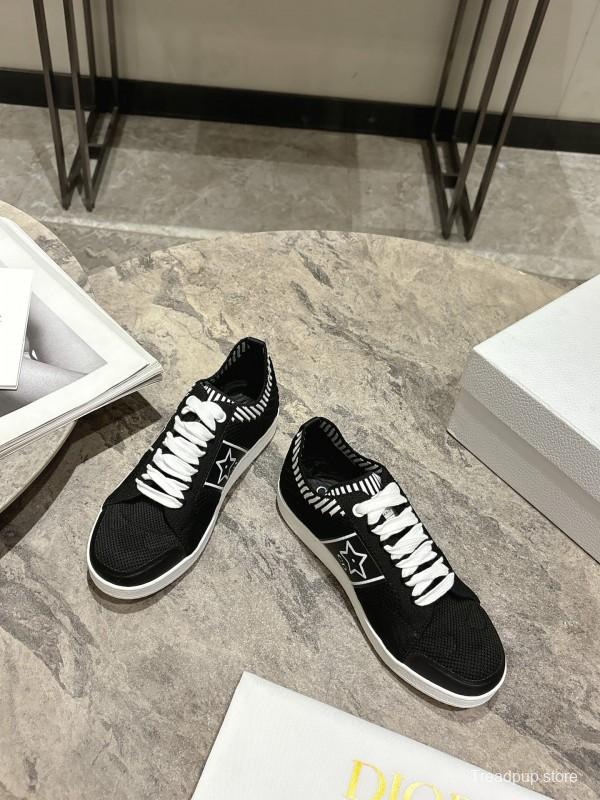 2025 Women Dior Black White Knit Leather Sneakers KFY00330