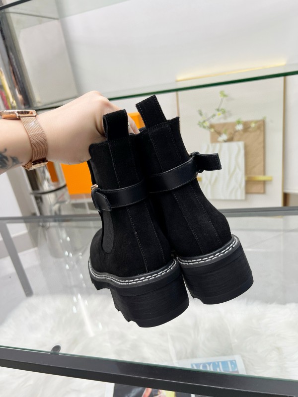 2024 Women Louis Vuitton Black Suede Leather Ankle Boots MJ00310