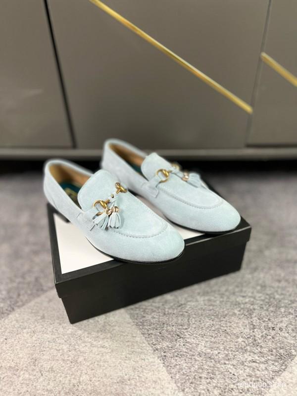 2024 Women Gucci Light Blue Suede Loafers MJ00280