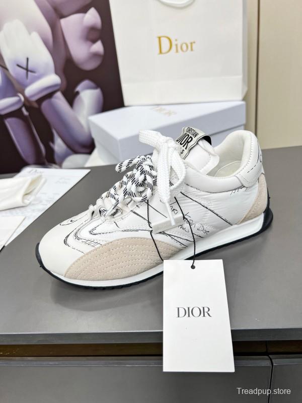 2025 Women Dior White Beige Leather Suede Sneakers KFY00290