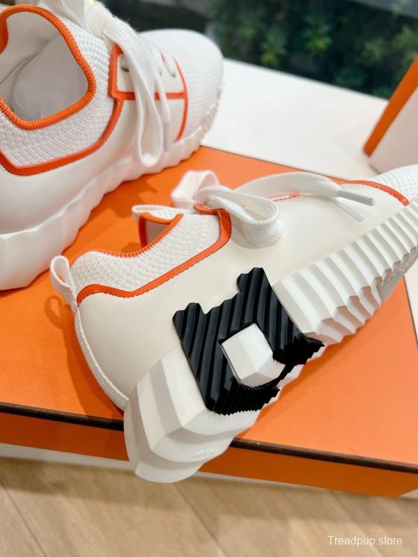 2024 Unisex Hermès white orange knit sneakers