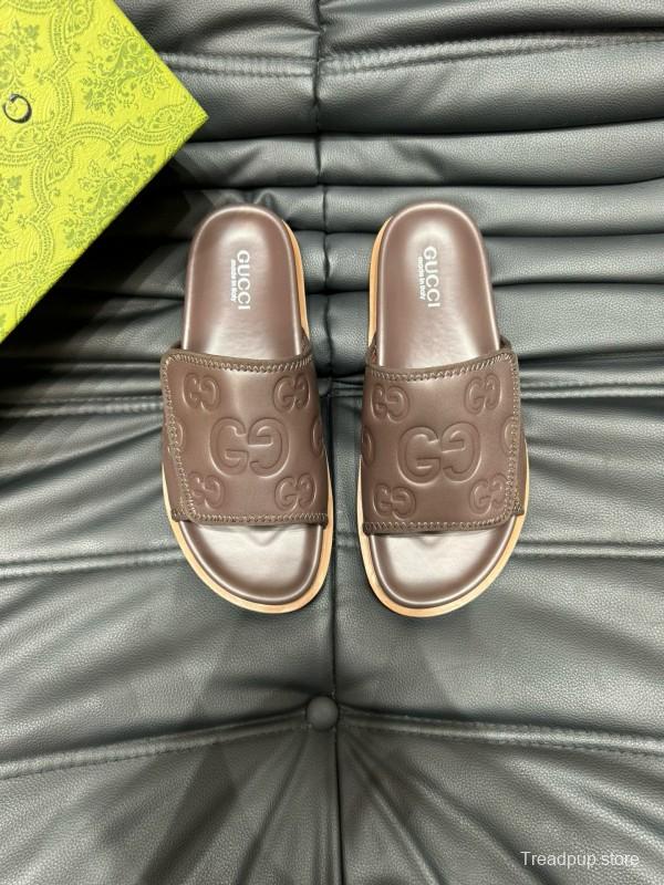 2024 Gucci Brown Leather Slippers MJ00200