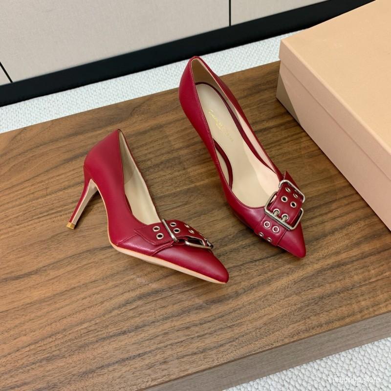 2025 Women Gianvito Rossi Red Leather Heels Buckle KFY00300