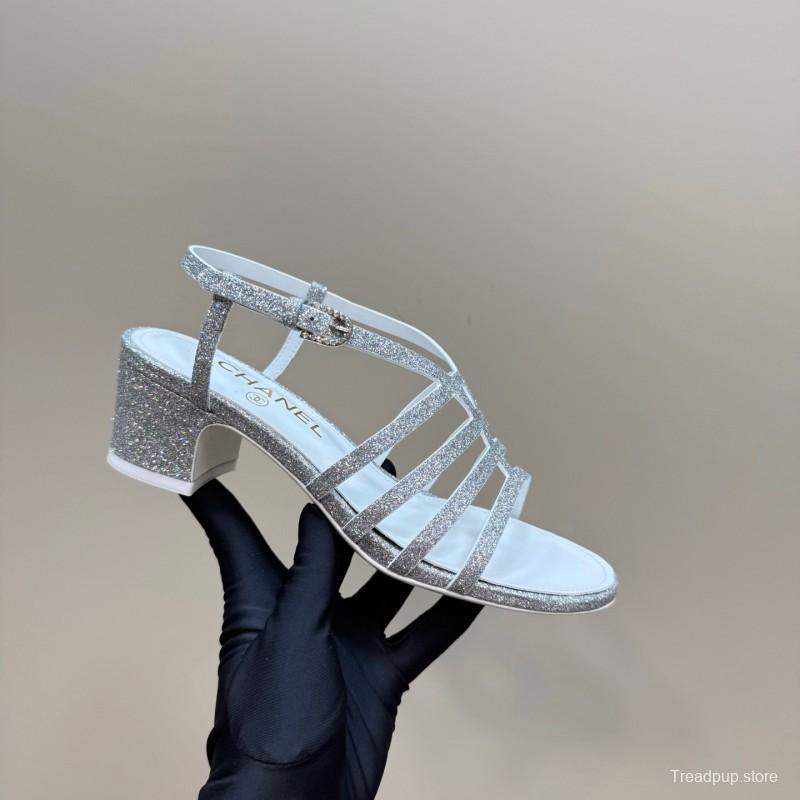 2025 Women Chanel Silver Leather Sandals