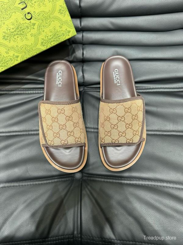 2024 Slippers Gucci Brown Canvas Leather Slippers MJ00200