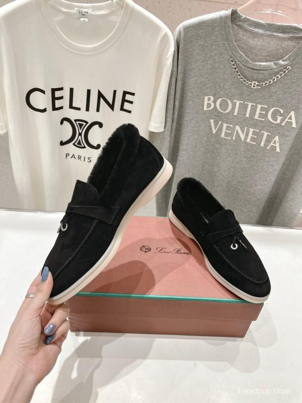 2024 Women LP Black Suede Fur Loafers