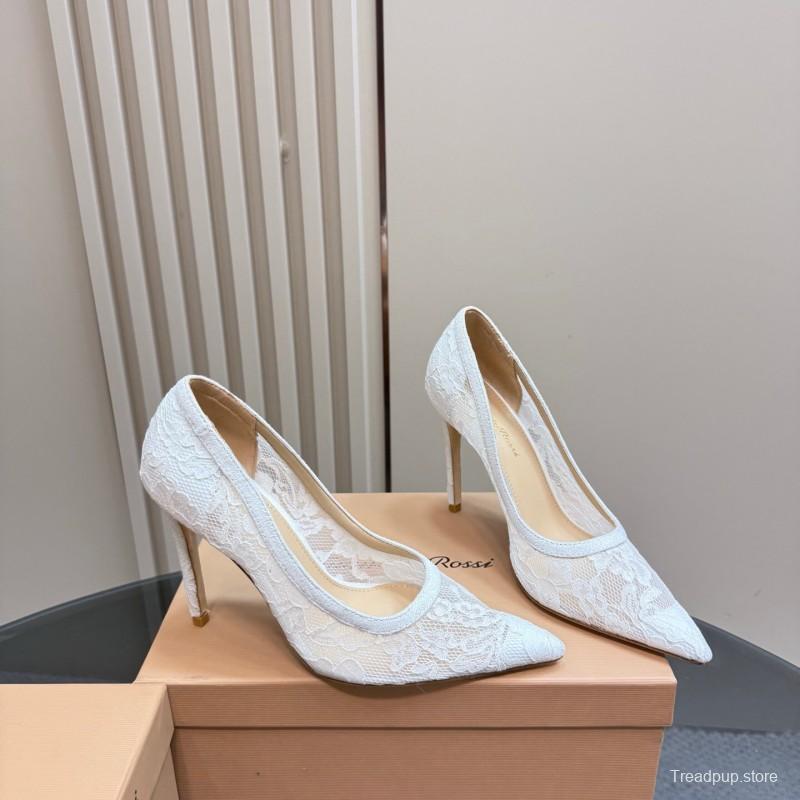 2025 Women Gianvito Rossi White Lace High Heel Shoes KFY00280