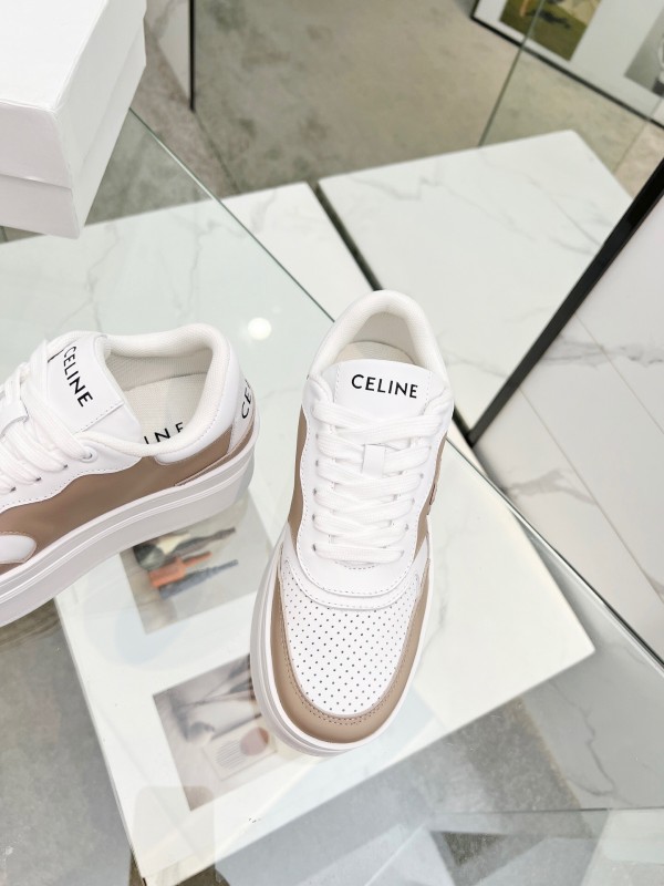 2025 Women CELINE White Beige Leather Sneakers
