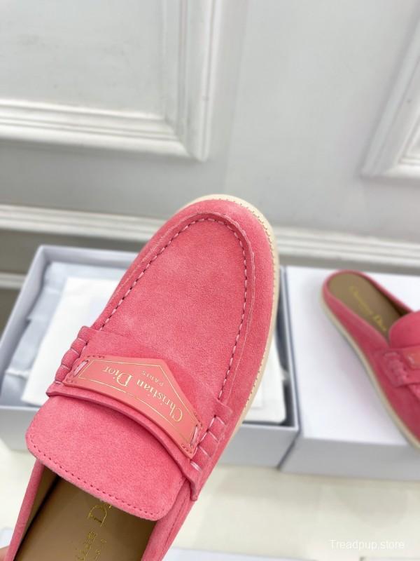 2025 Women Dior Pink Suede Loafers Slip-on Casual Handmade Stylish LY00360(F)