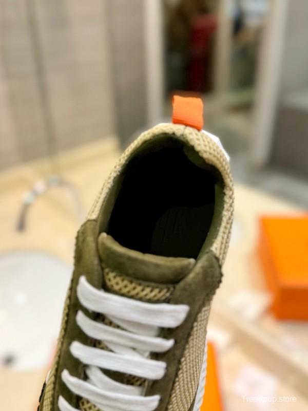 2024 Unisex Hermès Khaki Beige Suede Mesh Sneakers MJ00320