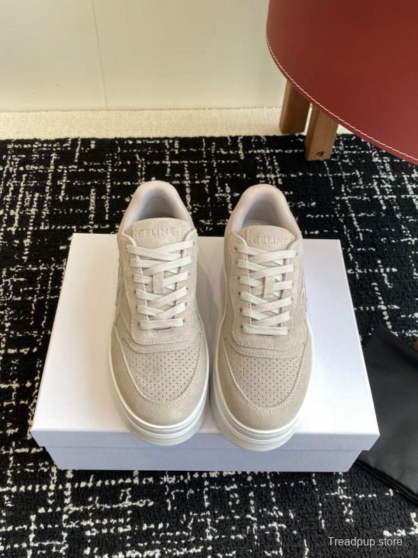 2025 Women Celine Beige Suede Platform Sneakers CELINE Embroidery