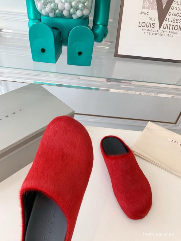 2024 Women Marni Red Pony Hair Mule