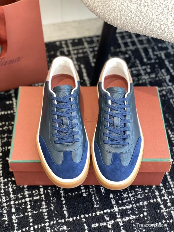 2024 Unisex Le Parmentier Blue Navy Leather Suede Plimsolls MJ00320