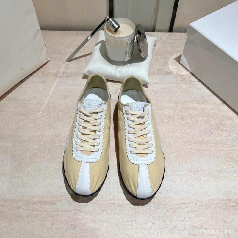 2025 Unisex MM6 Maison Margiela Beige White Nylon Suede Sneakers Distressed KFY00290