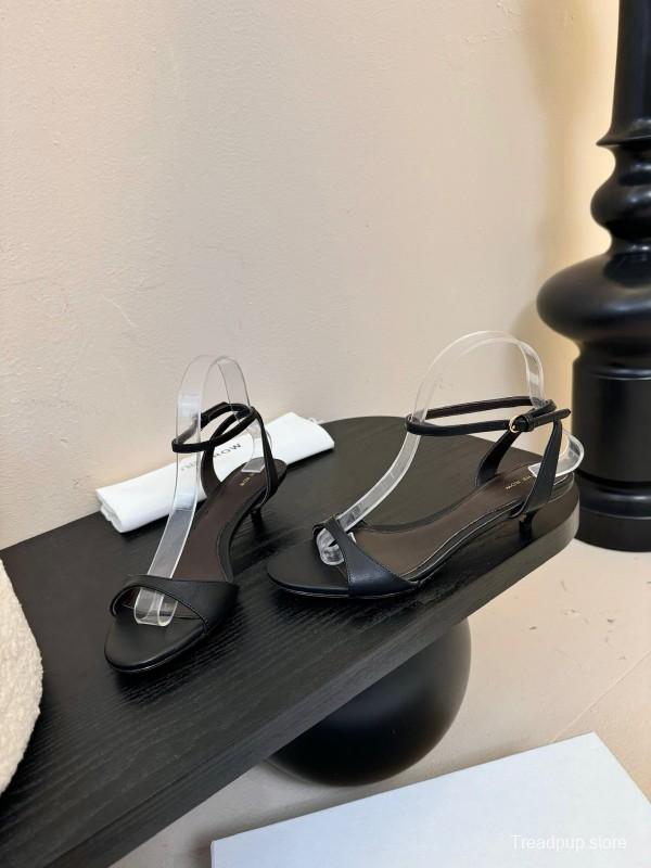 2025 Women The Row Black Leather Flat Strap Sandals KFY00270