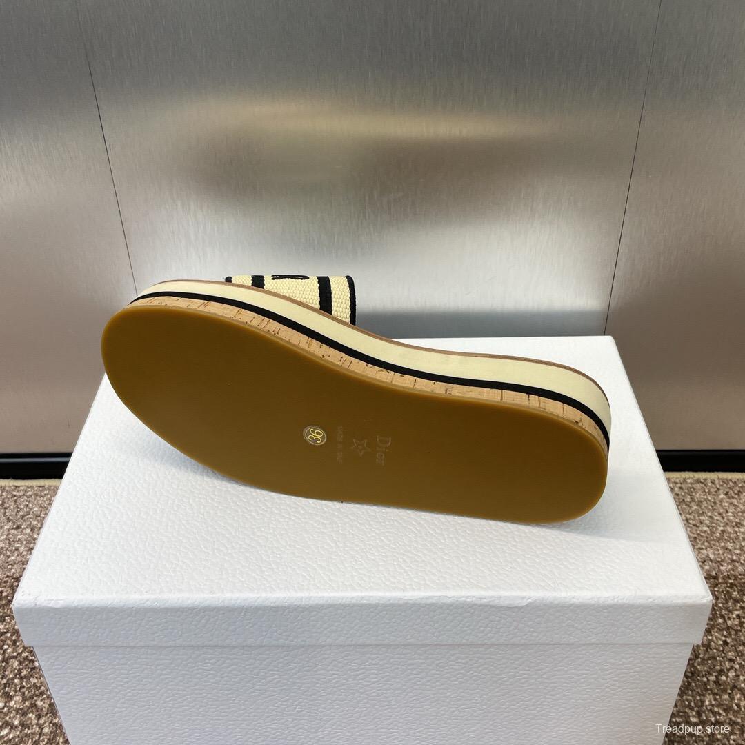 2025 Slippers Dior Beige Black Textile Platform Embroidery