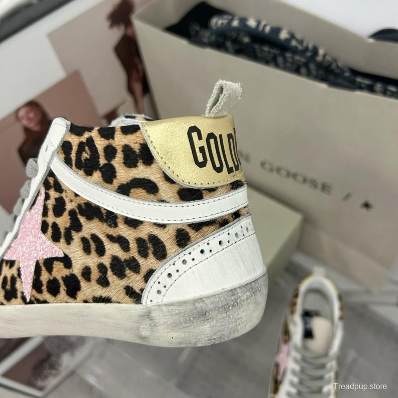 2024 Unisex GGDB Leopard White Pink Leather Suede High Top Sneakers MJ00300