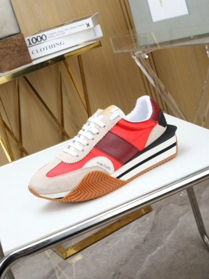2025 Unisex TOM FORD Red Burgundy White Suede Leather Sneakers LY00360(F)/LY00370(M)