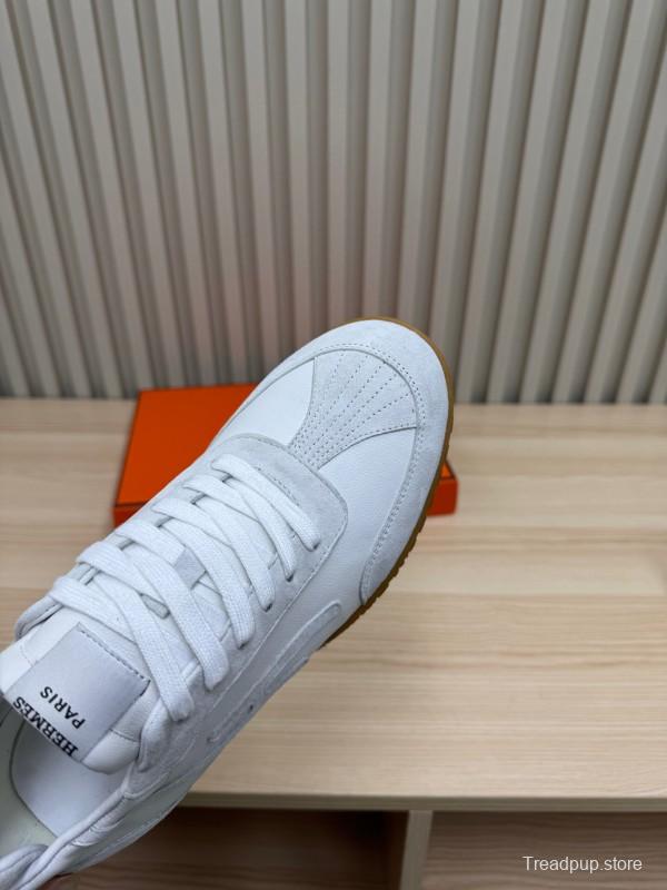 2025 Unisex Hermès White Suede Down Fabric Sneakers KFY00300