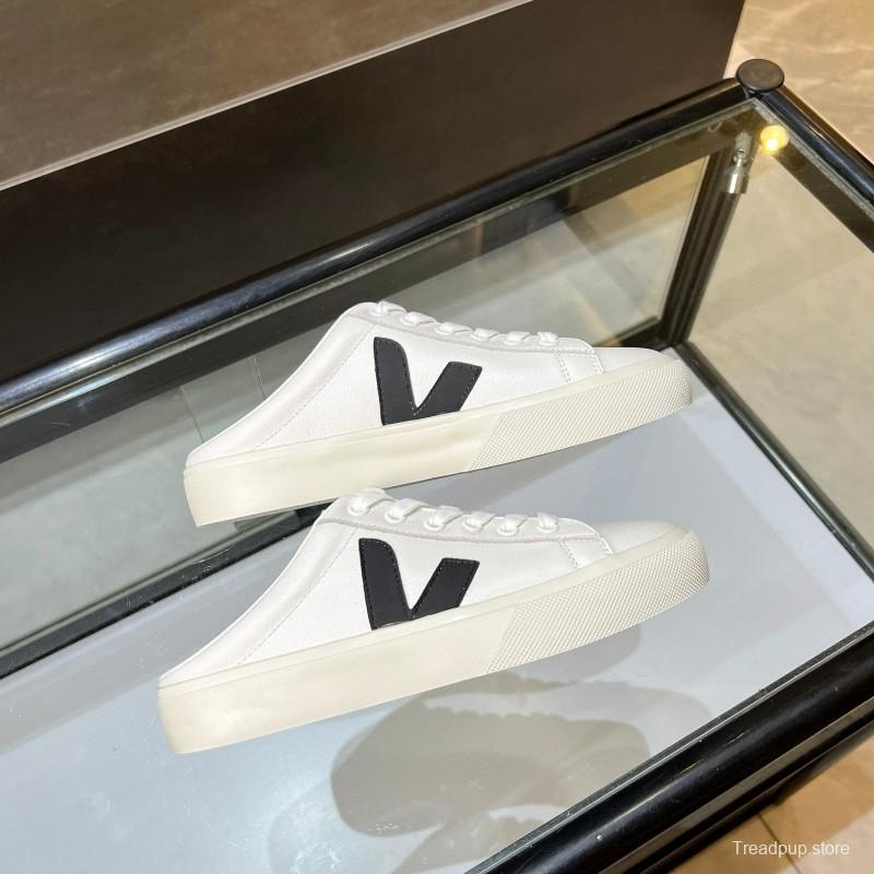 2025 Women VEJA White Black Canvas Leather Slip-On Sneaker MJ00240