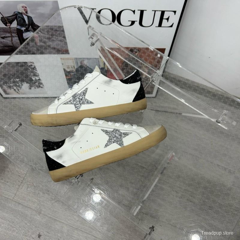 2025 Women GGDB White Black Silver Leather Suede Sneakers