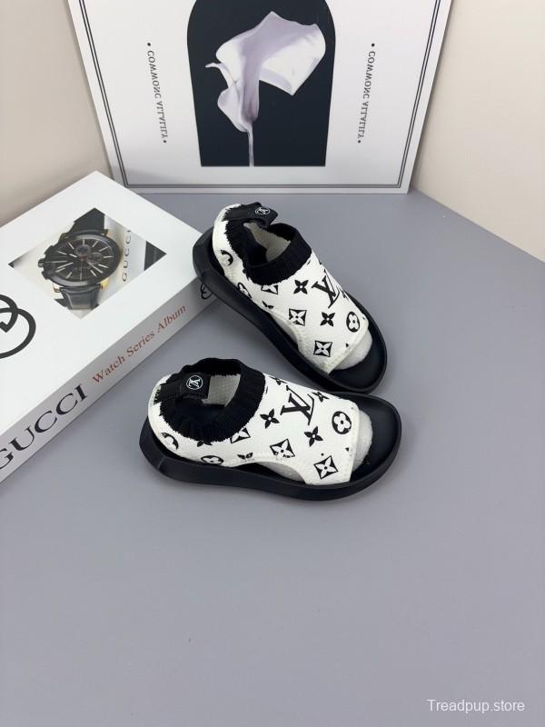 2025 Kids Louis Vuitton Black White Fabric Sandals